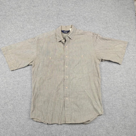 Woolrich Other - Vintage Woolrich Shirt Mens Large Beige Striped Short Sleeve Button Up Casual